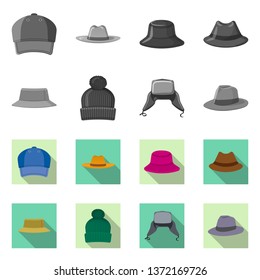 Isolated object of headgear and cap sign. Set of headgear and accessory vector icon for stock.