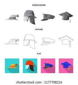 Isolated object of headgear and cap symbol. Set of headgear and accessory stock vector illustration.