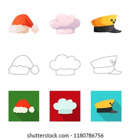 Isolated object of headgear and cap symbol. Set of headgear and accessory stock symbol for web.