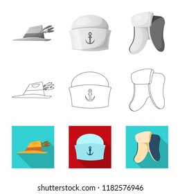 Isolated object of headgear and cap symbol. Set of headgear and accessory stock vector illustration.