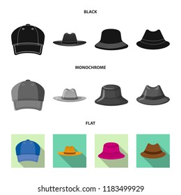 Isolated object of headgear and cap symbol. Set of headgear and accessory stock symbol for web.