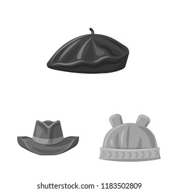 Isolated object of headgear and cap symbol. Collection of headgear and accessory stock symbol for web.