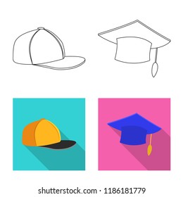 Isolated object of headgear and cap symbol. Set of headgear and accessory stock vector illustration.