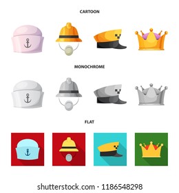Isolated object of headgear and cap symbol. Set of headgear and accessory stock symbol for web.