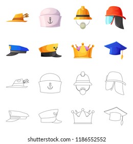 Isolated object of headgear and cap symbol. Set of headgear and accessory stock symbol for web.