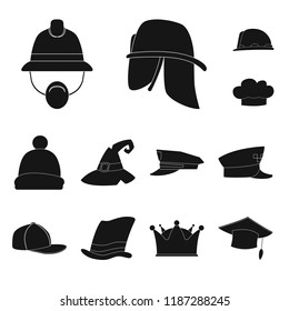 Isolated object of headgear and cap symbol. Collection of headgear and accessory stock symbol for web.
