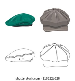 Isolated object of headgear and cap symbol. Collection of headgear and accessory stock vector illustration.