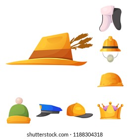 Isolated object of headgear and cap symbol. Set of headgear and accessory stock vector illustration.