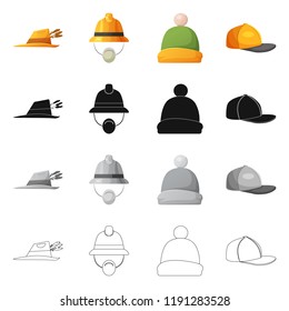 Isolated object of headgear and cap symbol. Set of headgear and accessory stock symbol for web.