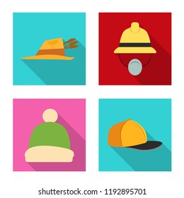Isolated object of headgear and cap symbol. Collection of headgear and accessory stock symbol for web.