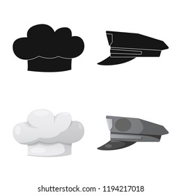 Isolated object of headgear and cap symbol. Set of headgear and accessory stock vector illustration.