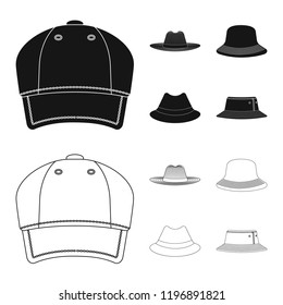 Isolated object of headgear and cap symbol. Set of headgear and accessory stock symbol for web.