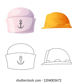 Isolated object of headgear and cap symbol. Collection of headgear and accessory stock vector illustration.
