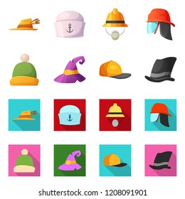 Isolated object of headgear and cap symbol. Collection of headgear and headwear stock vector illustration.
