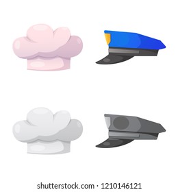 Isolated object of headgear and cap symbol. Collection of headgear and headwear stock vector illustration.