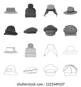 Isolated object of headgear and cap symbol. Set of headgear and accessory stock vector illustration.