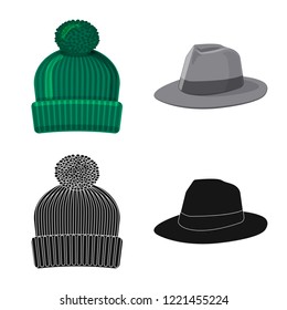 Isolated object of headgear and cap symbol. Set of headgear and accessory stock vector illustration.