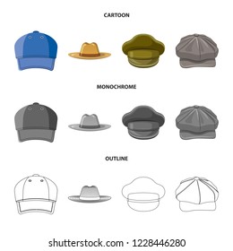 Isolated object of headgear and cap symbol. Set of headgear and accessory stock symbol for web.