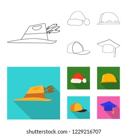 Isolated object of headgear and cap symbol. Set of headgear and headwear stock symbol for web.