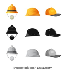 Isolated object of headgear and cap symbol. Set of headgear and headwear stock symbol for web.