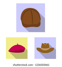 Isolated object of headgear and cap symbol. Set of headgear and accessory stock vector illustration.