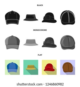 Isolated object of headgear and cap symbol. Set of headgear and accessory stock vector illustration.