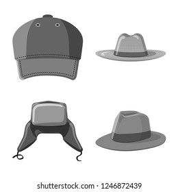 Isolated object of headgear and cap symbol. Set of headgear and accessory stock symbol for web.