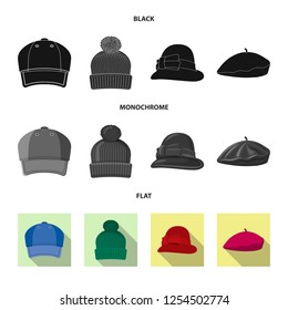 Isolated object of headgear and cap symbol. Set of headgear and accessory stock symbol for web.