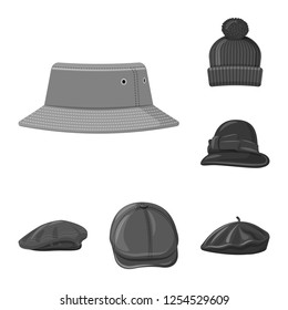 Isolated object of headgear and cap symbol. Collection of headgear and accessory stock symbol for web.