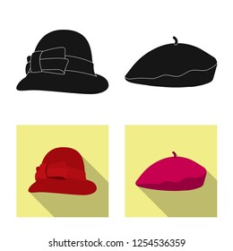 Isolated object of headgear and cap symbol. Set of headgear and accessory stock symbol for web.