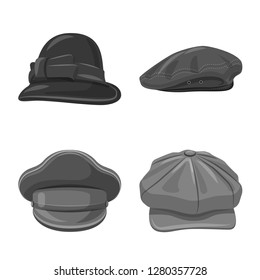 Isolated object of headgear and cap symbol. Collection of headgear and accessory stock symbol for web.