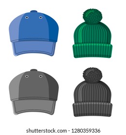 Isolated object of headgear and cap symbol. Set of headgear and accessory stock symbol for web.