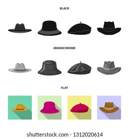 Isolated object of headgear and cap symbol. Set of headgear and accessory stock vector illustration.