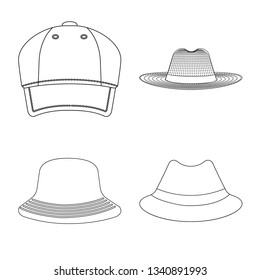Isolated object of headgear and cap symbol. Collection of headgear and accessory vector icon for stock.