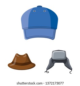 Isolated object of headgear and cap symbol. Set of headgear and accessory stock symbol for web.