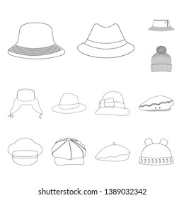 Isolated object of headgear and cap symbol. Set of headgear and accessory stock vector illustration.