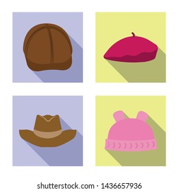 Isolated object of headgear and cap symbol. Set of headgear and accessory stock symbol for web.