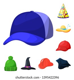 Isolated object of headgear and napper sign. Collection of headgear and helmet vector icon for stock.