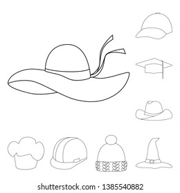 Isolated object of headgear and napper symbol. Set of headgear and helmet stock symbol for web.