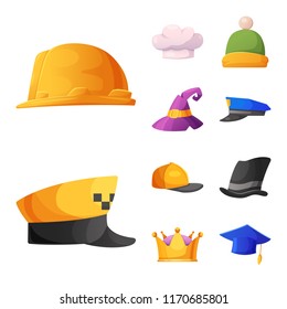 Isolated object of headwear and cap icon. Collection of headwear and accessory stock symbol for web.