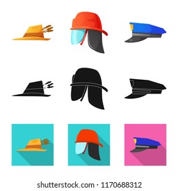Isolated object of headwear and cap icon. Set of headwear and accessory stock symbol for web.