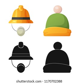 Isolated object of headwear and cap icon. Collection of headwear and accessory stock vector illustration.