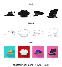 Isolated object of headwear and cap icon. Set of headwear and accessory stock symbol for web.