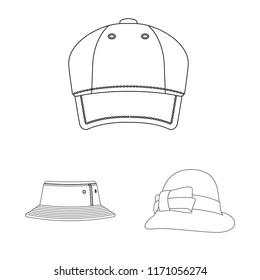 Isolated object of headwear and cap icon. Set of headwear and accessory stock vector illustration.