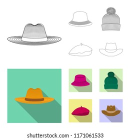 Isolated object of headwear and cap icon. Set of headwear and accessory stock symbol for web.