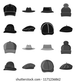 Isolated object of headwear and cap icon. Collection of headwear and accessory stock symbol for web.