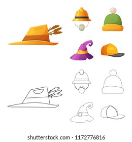 Isolated object of headwear and cap icon. Collection of headwear and accessory stock vector illustration.