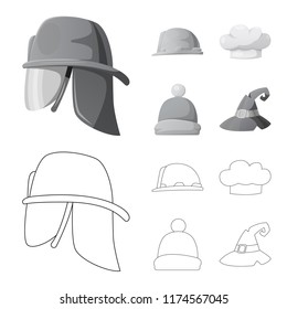 Isolated object of headwear and cap icon. Set of headwear and accessory stock vector illustration.
