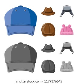 Isolated object of headwear and cap icon. Collection of headwear and accessory stock vector illustration.