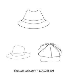Isolated object of headwear and cap logo. Set of headwear and accessory stock symbol for web.